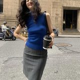 Ebbgo Elegant Vintage Gray Plaid Skirt for Women Y2k Grunge High Waist Bodycon Skirts 2024 Spring New Slim Fit Faldas Mujer