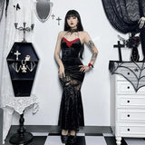 Ebbgo  -  Dark Goth Vampire Hanging Neck Dress Female Halloween Costume Hollowed-out Ass Long Fishtail Dress Subculture Sexy Slim Fit