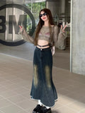 Ebbgo  -  Sweet Hot Girl Irregular Distressed Denim Skirt for Women's Summer Retro Hip Wrap Mermaid Long Skirt Fashion Female Clothes