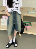 Ebbgo  Loose Women Half Pants OL Tie-Dying Jeanswear Office Lady 2023 Mujer Chic Summer Casual Straight Denim New Shorts