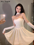 Ebbgo  France Elegant Sexy Dress Women Summer  Vintage Party Mini Dresses Casual Halter Designer Chic Korean Fashion Female Dress