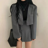 Ebbgo  Gray Design High-end Women's Suit Skirt Spring and Autumn Suit Jacket Commuter Casual Skirt Fashion Two-piece Thin Coat Blazer