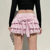 Ebbgo  Bow Sweet A-Line Skirts Women Sexy Slim Low-Waist Casual Mini Skirts Y2K Female Summer Fashion Streetwear All-Match Pink Skirts