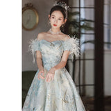 Ebbgo  -  Dinner dress feather satin party evening gown blue birthday homecoming dresses formal occasion H283