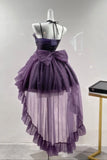 Ebbgo  -  Daily Sweet Lolita Purple Mini Dress Cute Sexy Strapless Sling Slim Ball Gown Dress for Women Bow Lace Up Kawaii Summer Dress