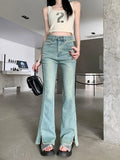 Ebbgo  Vintage High Waist Slim Fit Stretch Jeans Women 2024 Spring Summer Korean Fashion Y2k Denim Casual Split Flare Pants