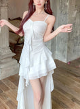 Ebbgo  -  Sexy Ruffle Mesh Irregular High Low Y2k Dress Sleeveless Long Dresses Chic Summer Clothes Women