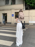 Ebbgo  -  Draping Design Chiffon Grey Trousers Women's Summer Loose Overalls Straight Trousers High Waist Slim Casual Pants