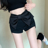 Ebbgo  Sexy Shorts Women Bow High Waist Stretch Wrap Hip Irregular Black 2024 Summer New Solid Shorts Female Casual Streetwear