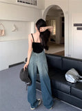 Ebbgo  -  Hot Girl Diamond High Waist Gradient Straight Leg Jeans Women's Summer Versatile Retro Wide Leg Pants Fashion Female Clothes