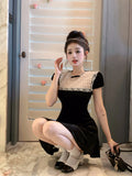 Ebbgo  -  Sexy Women Bodycon Mini Dresses Transparent Party Female Elegant Short Sleeve Mini Dress Female Black Vestidos