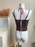 Ebbgo  Summer Women Korean Ballet Core Fake Two Pieces Camisole Coquette Dark Academia Leopard Print Crop Top Gyaru 2000s Aesthetic Hot