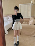 Ebbgo  White Y2k Cargo Pleated Mini Skirts Women Sexy Retro Low Waist A-Line Skirt Harajuku Girl Slim Short Skirt with Belt