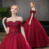 Ebbgo  -  Burgundy Ball gown dinner dresses gala lace off shoulder red luxury Solo evening dress Beauty fashion H256