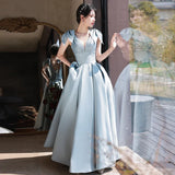 Ebbgo  -  Party dresses Satin Evening Dress Backless Blue Socialite Temperament Slimming L0733