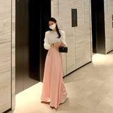 Ebbgo  Slim Wrap Hip Elegant Pink Satin Fishtail Skirt Women Long Mujer Faldas Empire Korean Style Black White Mermaid OL Silk