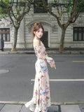 Ebbgo  Winter Vintage Sexy One Piece Dress Women Off Shoulder Elegant Midi Dress Female Korean Butterfly Print Fashion Party Dress 2024