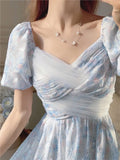 Ebbgo  -  Summer New French Style Retro Elegant Short Sleeve Dress Elegant High-end Sense Printing Puff Sleeve Long Dress