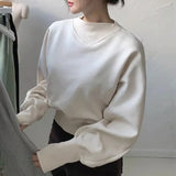 Ebbgo  Chic Batwing Sleeve Cropped Sweatshirts Women Solid Elegant Pullover Top Casual Autumn Round Neck Korean Fashion Hoodie