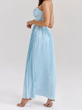 Ebbgo  -  Women Solid Strapless Pleated Maxi Dress Fashion Sexy Backless Sleeveless High Waist Loose Hem Long Dresses Chic Lady Party Gown