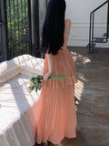 Ebbgo  -  Summer Fashion Pleated Beach Long Dresses New Elegant Spaghetti Strap Vacation Ruffles Holiday Sundress Female A line Robe