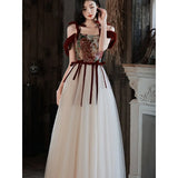 Ebbgo  -  Ball gown Bridal High-End off-Shoulder Red Evening Dress for Court Banquet Engagement Princess Pettiskirt H909P02