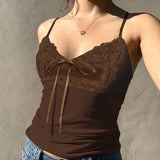 Ebbgo  Sexy Lace lace up camisole for Summer Women's Camis 2024 New Sexy Backless Brown V-neck strapless camisole for Ladies