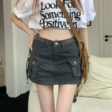 Ebbgo  Streetwear Cargo Mini Skirts Women Harajuku Vintage Y2k 90s Casual Hight Waist Sexy Clothes Fashion Denim Short Skirt