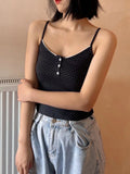 Ebbgo  Sweet Girl Y2K Crop Tops 2022 Summer Fashion Ladies Dot Printed V-neck Tanks Women Slim Vintage Black Cotton Tank Tops