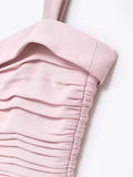 Ebbgo  -  Elegant Pleated Mini Dress Women Pink Backless Bustier Draped Fashion Female Party Club Dreses Summer Vacation Streetwear