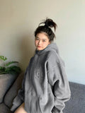 Ebbgo  Hooded Female Clothes Pullovers Baggy Letter Printing Long Grunge Loose Hoodies Text Sweatshirts for Women Tops Grey Y2k Style E