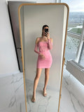 Ebbgo  - Elegant Off The Shoulder Mesh Dress Sexy Halter Boning Bodycon Birthday Party Dresses Pink Summer Dresses Women