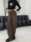 Ebbgo  -  American Style Retro Overalls Women's Spring High Waist Slim Straight Casual Pants Loose Wide Leg Long Pants