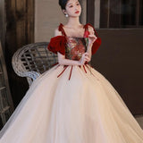 Ebbgo  -  Ball gown Bridal High-End off-Shoulder Red Evening Dress for Court Banquet Engagement Princess Pettiskirt H909P02