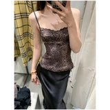 Ebbgo  Summer Leopard Print Small Sling Y2K Women European Style Chic Design Tops Sleeveless Fashion Femmes Lace Sexy Cropped Vest Tops