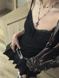 Ebbgo  2024 Summer Lace Patchwork Vest for Women Korean Fashion Slim Fit Ruched Camisole Y2k E-Girl All-match Black Tops Mujer