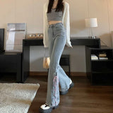 Ebbgo  Vintage Light Blue Lace Up Denim Pants Women 2024 Autumn New High Waist Flare  Y2k Grunge Loose Wide Leg