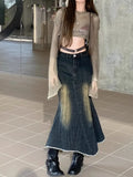 Ebbgo  -  Sweet Hot Girl Irregular Distressed Denim Skirt for Women's Summer Retro Hip Wrap Mermaid Long Skirt Fashion Female Clothes