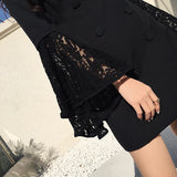 Ebbgo  -  Korea Fashion Designer Lace Patchwork Blazer Dress Women Autumn New Lapel Flare Sleeve Double Breasted Slim Waist Suit Clothes