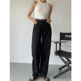 Ebbgo  Summer Black Vintage Thin Jeans Fashion High Waist Baggy Straight Pants High Street Casual Wide Leg Mopping Denim Trouser Ladies