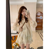 Ebbgo  -  Casual Fashion Skirt Suit Women's New Summer Shirt And Long-sleeved Shirt Top 2-piece Set