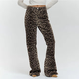 Ebbgo  2024 Leopard Print Low-waisted Wide Leg Pants Women Fashion Loose Pocket Zipper Long Trouser Lady Spring Elegant Streetwear