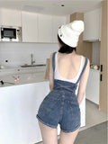 Ebbgo  -  fall outfits Korean Fashion Blue Denim Pants Summer Overalls Shorts High Waist Suspender Jumpsuit for Women Girl Beach Party Streetwear