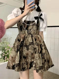 Ebbgo  -  Retro French Cute Cat Kawaii Print Summer Women Dress Suspender Sleeveless Korean Bow-knot Sexy Mini Ball Gown Dresses vestido