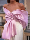 Ebbgo  -  Elegant Satin Bow Off Shoulder Tank Top Women Deep V-neck Zipper Pleated Female Vest Summer Fashion Backless Lady Party Clubwear