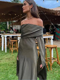 Ebbgo  -  Elegant Off Shoulder Party Dress Women Slash Neck Split Long Sleeve Dresses Female Spring Summer Backless Lady Streetwear