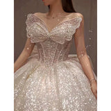 Ebbgo  -  Wedding Dress Dinner Gala Party Bridal Robe Gown Off Shoulder Butterfly Fairy Princess Sequin formal occasion Bride Dresses H892