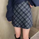 Ebbgo   Vintage Plaid Mini Skirt for Women Korean Fashion Elegant High Waist Slim A-line Short Skirt Harajuku Streetwear Autumn