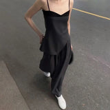 Ebbgo  Fashion Sexy Irregular Slim Fit Camisole Vest+ Y2k Grunge High Waist Loose Wide Leg Pants 2024 New Black Two Piece Sets