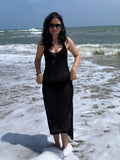 Ebbgo  Black Mesh See-through Dress For Women Summer Sleeveless V Neck Cover-up Bodycon Vestidos Female Elegant Holiday Beachwear